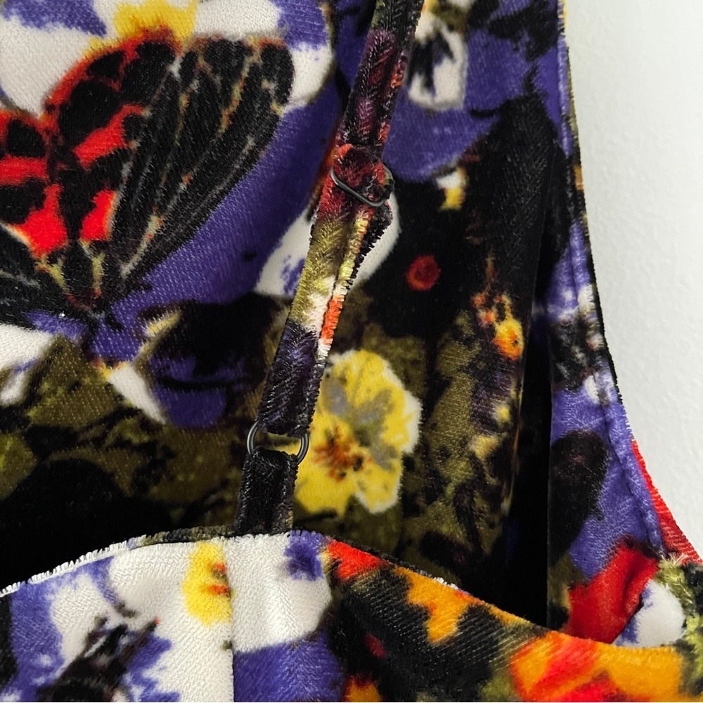 Urban Outfitters Butterfly Floral Velvet Mini Dress Cowl Neck Slip Multi Color - Picture 7 of 10